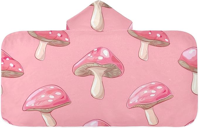 SUABO Kids' Bath Towels Pink Mushroom Hooded Towels for Boys Girls,Toddler Towels Multi-Purpose for Beach,Pool and Bathroom,23.5" x 50", Soft and Highly Absorbent