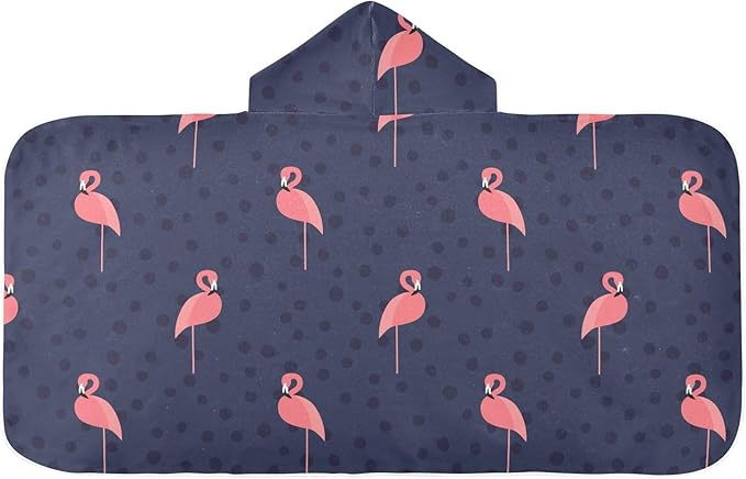 susiyo Kids Hooded Bath Towel Pink Flamingo Black Dots Beach Towel for Kids 23.5 x 50 Inch Microfiber Soft Absorbent Quick Dry Bath Swim Pool Towel Wrap Poncho Bathrobe with Hood for Kids Toddler