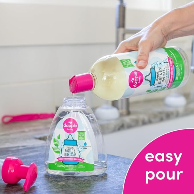 Dapple Baby Fragrance-Free Foaming Bottle & Dish Soap Refill - (2 Pack) 30 fl oz - Plant-Powered Cleaner for Baby Bottles, Pump Parts, and Sippy Cups