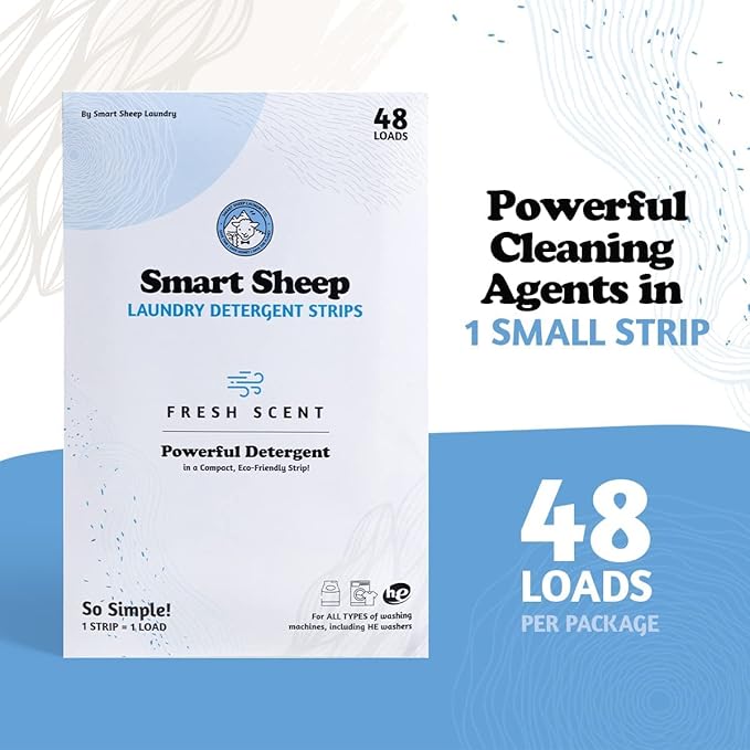 Smart Sheep - Laundry Strips - 144 Loads 3 PACK - Laundry Detergent Strips - Detergent Strips for Sensitive Skin -Convenient Eco Friendly & Plastic Free -Perfect for Home Travel & Camping -Fresh Scent