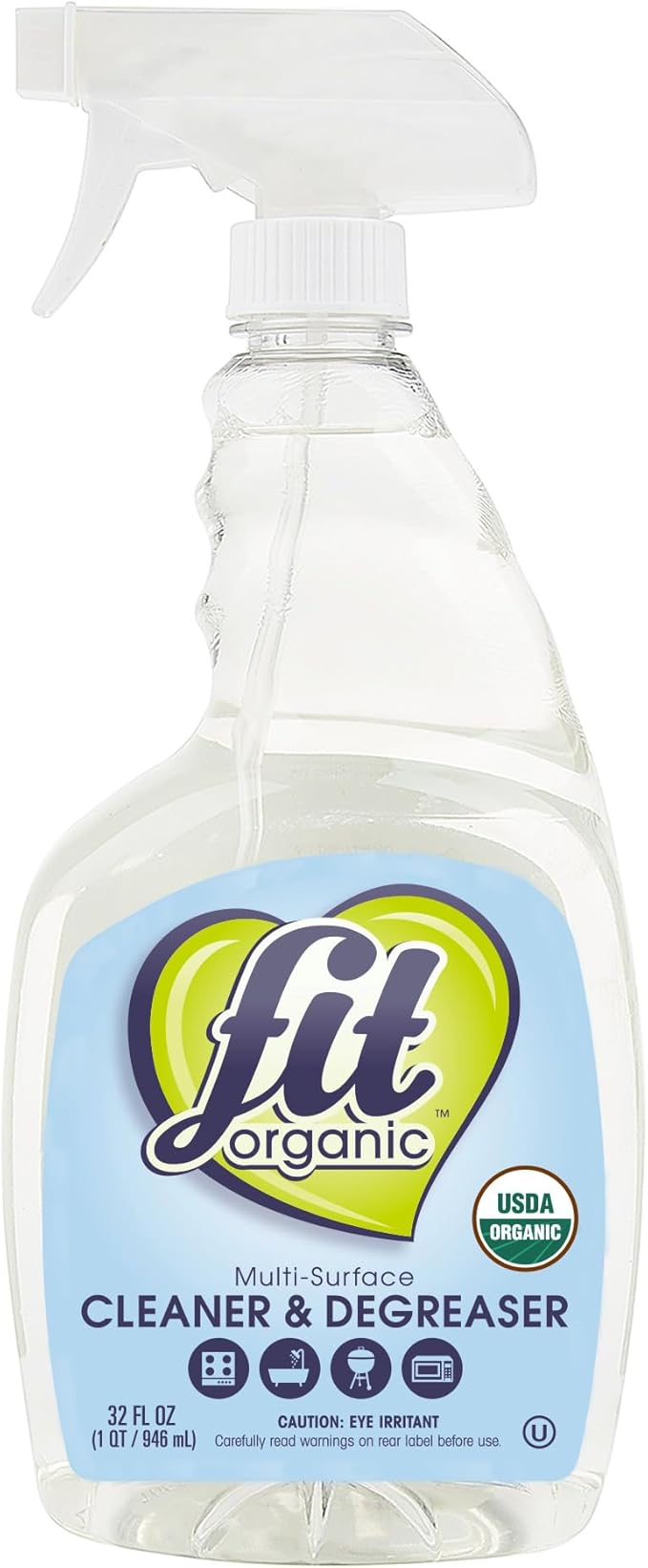 Fit Organic Multi-Surface Cleaner & Degreaser Spray – USDA Organic, Plant-Based, Biodegradable, Tough on Grease & Grime, Natural All-Purpose Spray for Kitchen, Bathroom, Oven & Toilet - (32oz)
