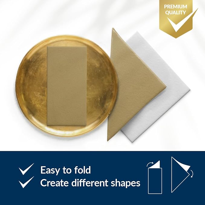 PAW - 50 Pieces Airlaid Paper Linen-Feel Napkins 16" x 16", Monocolor Disposable Cloth-Like Napkins, Elegant Gold Dinner Napkins for Kitchen, Party, Wedding, Gatherings, Christmas