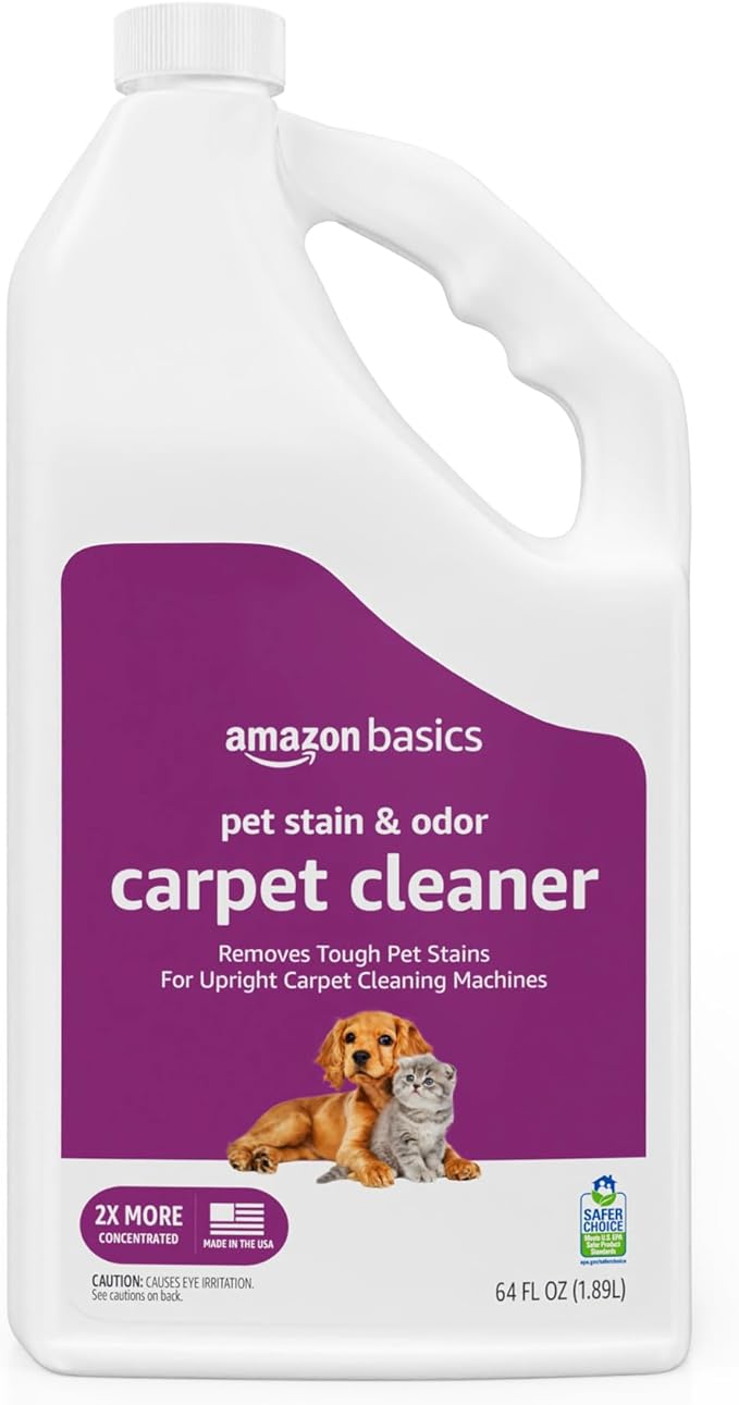 Amazon Basics Pet Stain & Odor Remover, Deep Cleaning Carpet Shampoo, Concentrated Formula, Eliminates Odors, Pet-Safe, Fresh Scent, 64 fl oz
