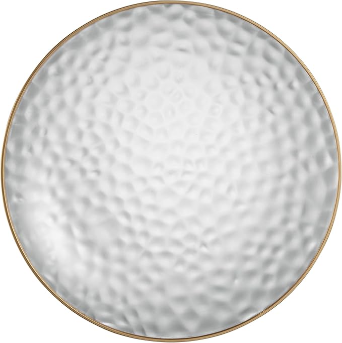 PLASTICPRO 30 Pack Hammered Plastic Plates Heavyweight Disposable Plastic Plates Elegant Clear Hammered Rim Platsic Party Dishes (Hamered Clear With Gold Rim, 9'' INCH PLATES)