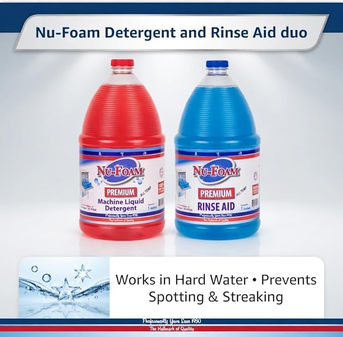Nu-Foam Premium Commercial Dishwasher Detergent and Rinse Aid Set, 1 Gallon Each