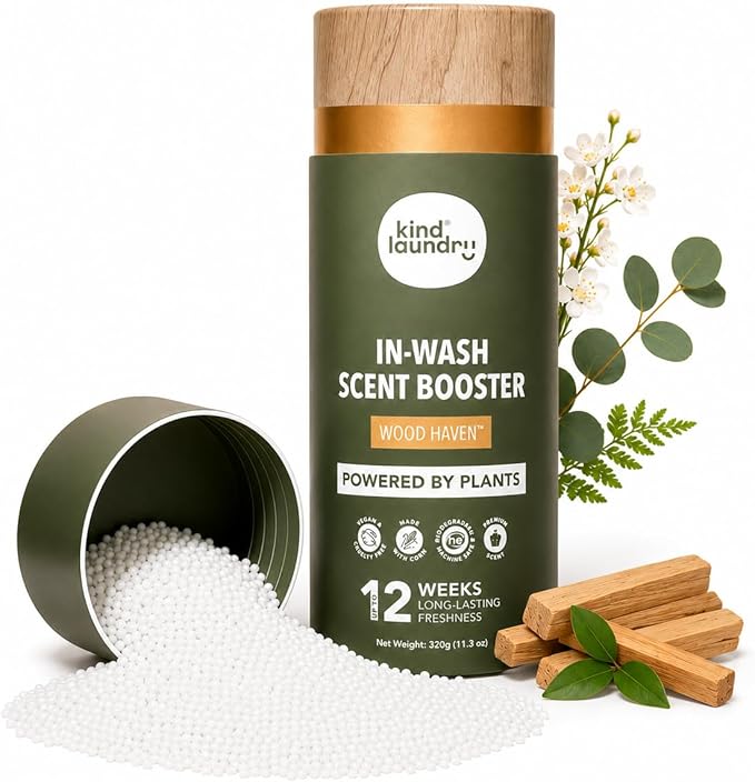 Kind Laundry In Wash Scent Booster Beads - Wood Haven - 100% Plant Based - Natural Laundry Booster Beads & Smell Deodorizer - Environment Friendly Odor Eliminator for Clothes (320 grams)