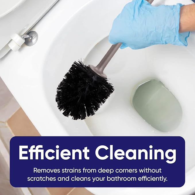 Superio Plastic Toilet Brush with Taupe Bristles, Includes Holder for Easy Bathroom Cleaning