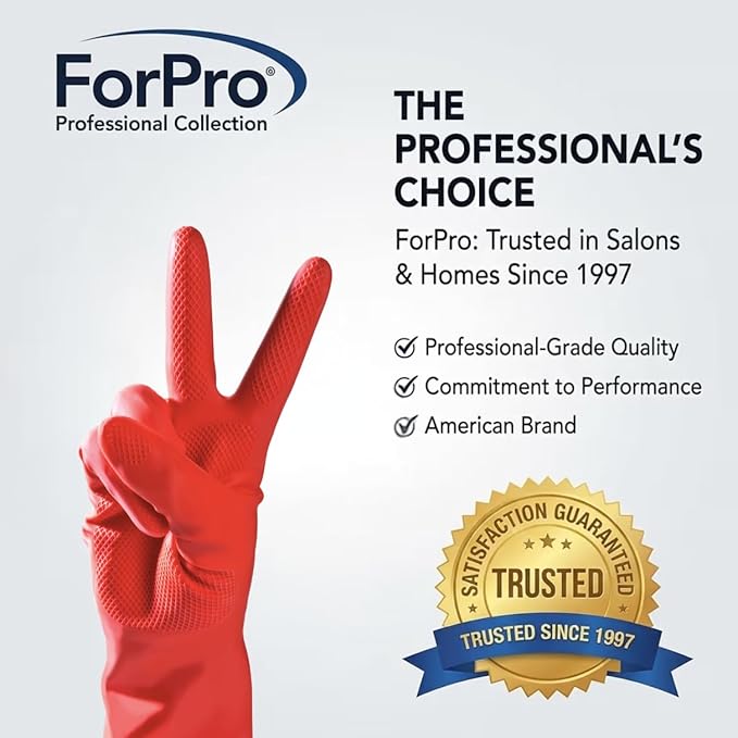 ForPro Natural Rubber Gloves, 6 Pairs Reusable Multi-Purpose Household Cleaning Gloves with Soft Inner Lining, Waterproof & Chemical-Resistant, Wild Cherry, X-Large