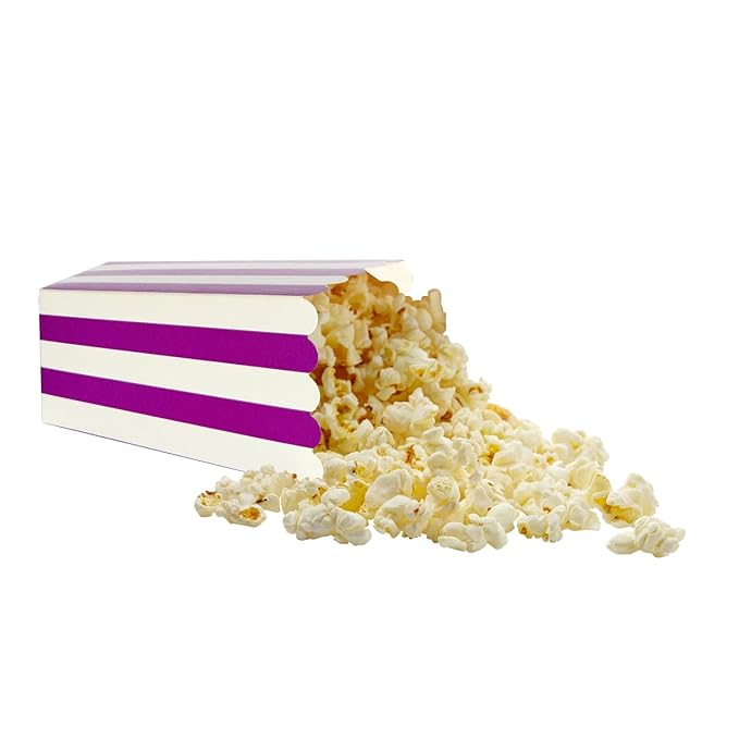 XIEHE 24 Pack Striped Popcorn Boxes - Carnival Parties Mini Paper Popcorn and Candy Containers, Party Supplies for Movie Nights (Purple)
