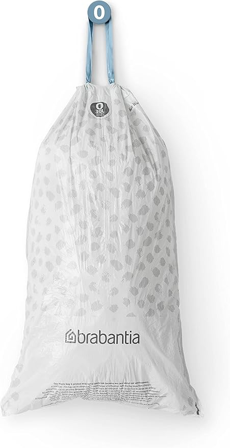 Brabantia PerfectFit Trash Bags (Size O/8 Gal) Thick Plastic Trash Can Liners with Drawstring Handles (120 Bags)
