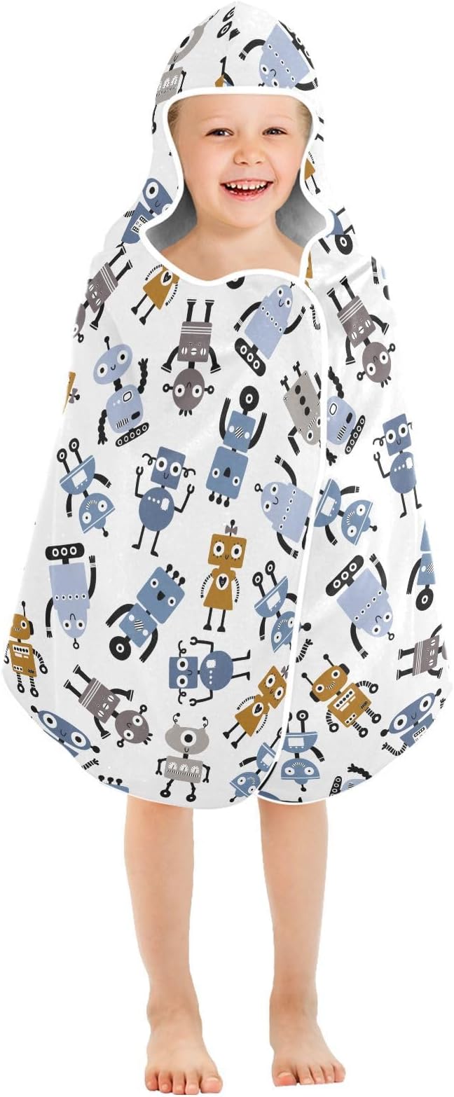 susiyo Kids Hooded Bath Towel Different Robots Beach Towel for Kids 23.5 x 50 Inch Microfiber Soft Absorbent Quick Dry Bath Swim Pool Towel Wrap Poncho Bathrobe with Hood for Kids Toddler