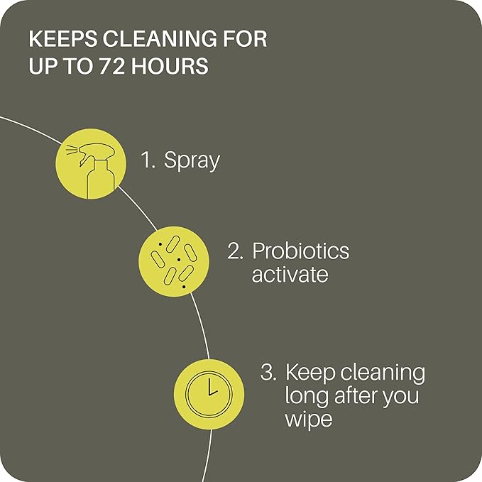 Everneat Probiotic Surface Cleaner Concentrate – Cleans for Days, Refillable, Non-Toxic | Glass Spray Bottle | Unscented | 1 oz (Just Add Water)