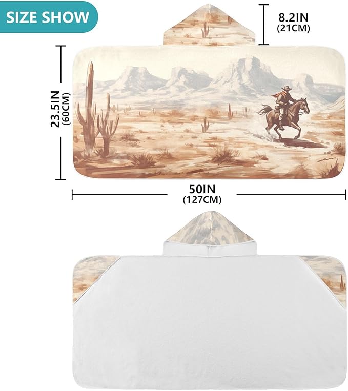 Vintage Western Cowboy Kids Bath Towel 24"x50" Soft Absorbent Hooded Towel for Kids Toddler, Wearable Wrap for Beach & Bath Time Fun