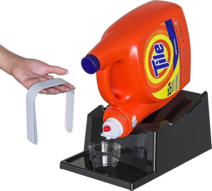 Skywin TidyFriend Liquid Laundry Detergent Holder Stand with Drip Tray & Rubber Feet, Stand for Laundry Room Organization and Storage, Fabric Softener Dispenser Holder for Easy Pouring (Black)