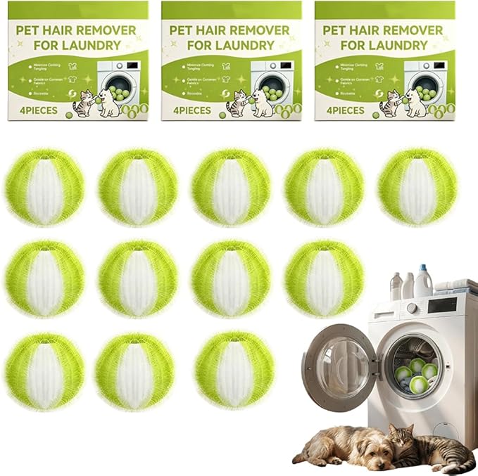 Pet Hair Remover for Laundry, 2026 Reusable Dog & Cat Hair Remover, Efficient Debris, Hair Cleaner, Pet Hair Catcher for Clothes, Bedding, Washing Machine Hair Catcher (Green 12pcs)