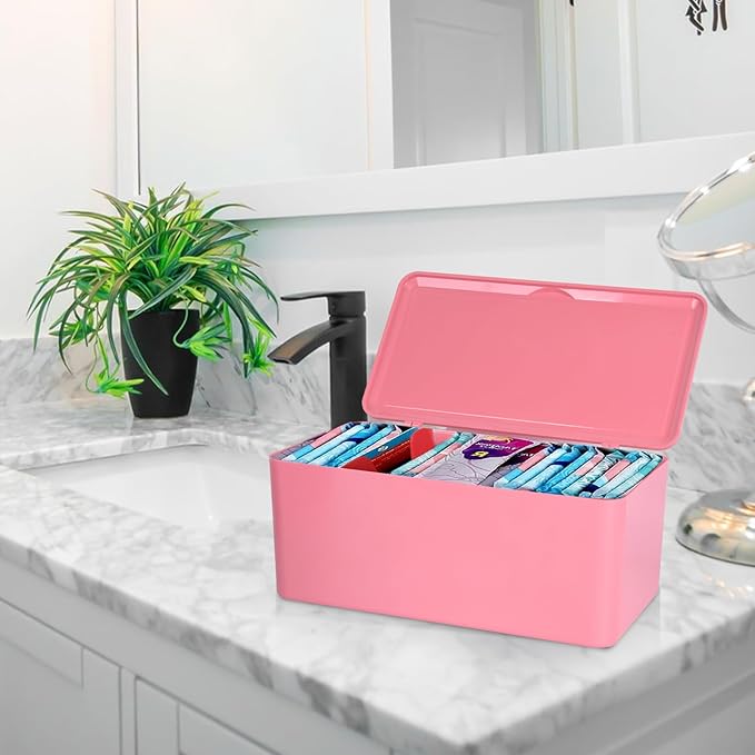 Pad and Tampon Organizer for Bathroom,Sanitary Napkin Holder, Pad and Tampon Organizer for Period, Sanitary Napkin Storage Container, Light Pink