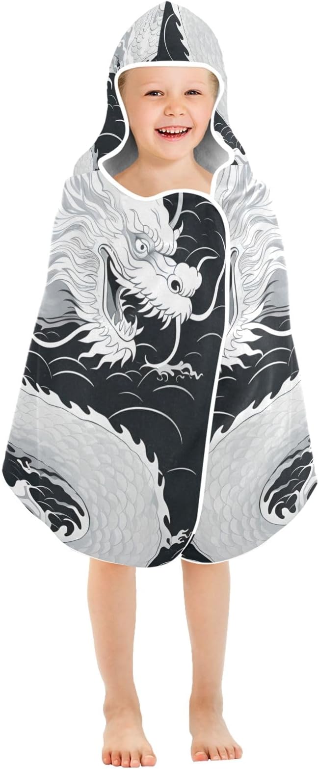 Hooded Towel for Kids Dragon in The Wave Beach Wrap Bath Towels 50x23.5in