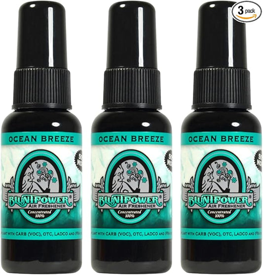 BluntPower (Ocean Breeze, 3 Pack) Concentrated Air Freshener - Premium Oil Based Air Freshener Spray For Home and Car - Long-Lasting Bathroom Spray, Car Freshener, & Odor Eliminator Spray