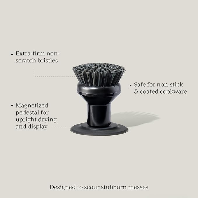 Curio Home Goods Ionic Palm Brush, Magnetized to Stand Upright, Stainless Steel with Replaceable Head, Onyx/Black