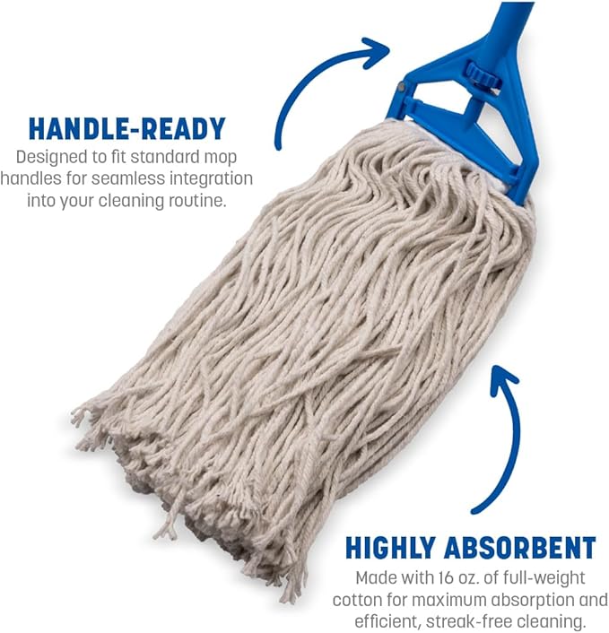 SPARTA Flo-Pac Cotton Mop Head, Cut-End, Narrow Band with White Band for Organized Cleaning, 36 Inches, Tan