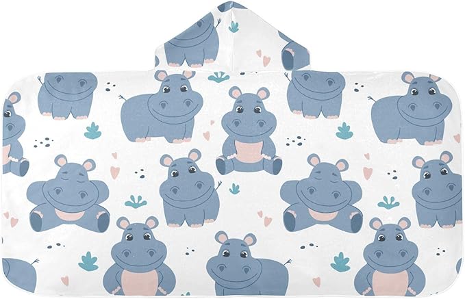susiyo Kids Hooded Bath Towel Cute Hippos Beach Towel for Kids 23.5 x 50 Inch Microfiber Soft Absorbent Quick Dry Bath Swim Pool Towel Wrap Poncho Bathrobe with Hood for Kids Toddler