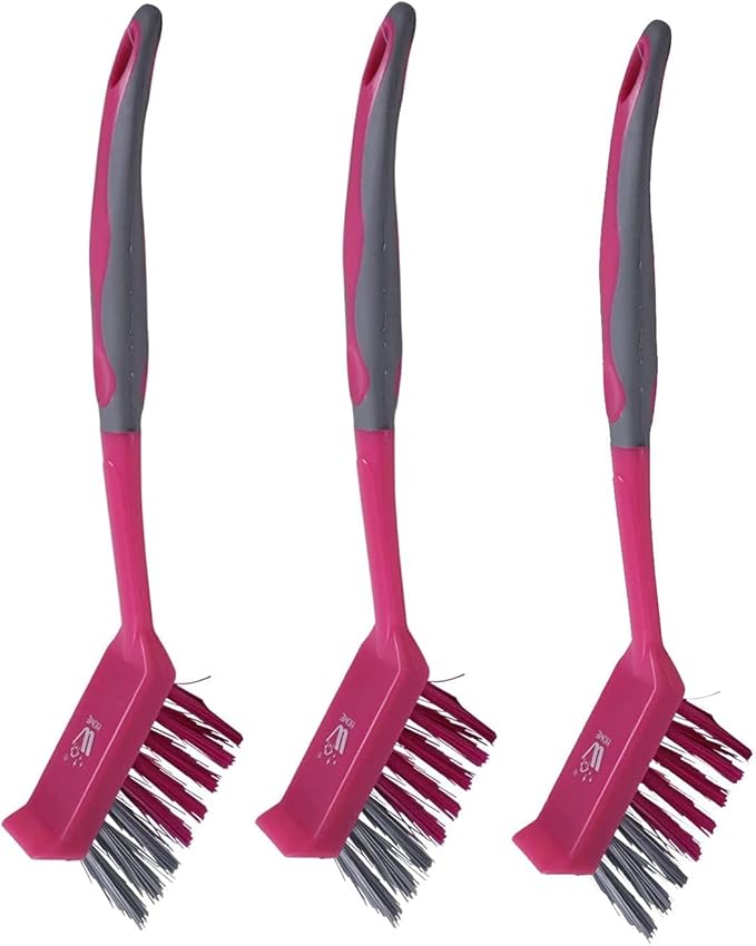 Natural Solution WBM Home Dish Brush, 3-Pack Pink, Nylon Bristles & Handle, Kitchen & Bathroom Cleaning Brushes