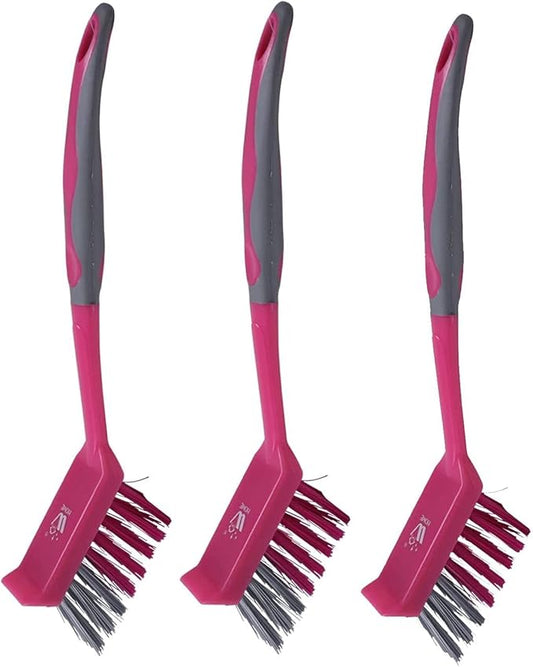 Natural Solution WBM Home Dish Brush, 3-Pack Pink, Nylon Bristles & Handle, Kitchen & Bathroom Cleaning Brushes