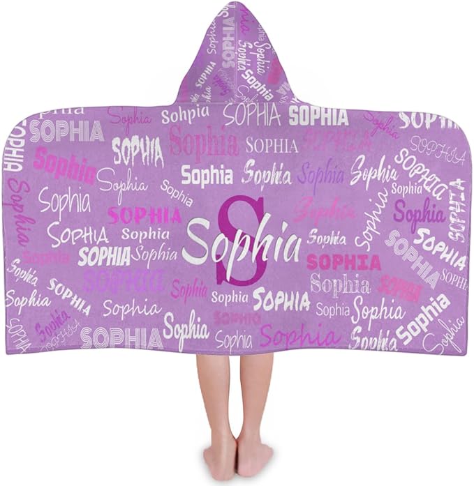 Personalized Hooded Beach Towels for Kids, Custom Beach Towels with Names, Customize with Your Name, Kids Bath Towel Hooded, Lavender Purple