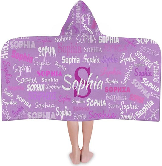 Personalized Hooded Beach Towels for Kids, Custom Beach Towels with Names, Customize with Your Name, Kids Bath Towel Hooded, Lavender Purple