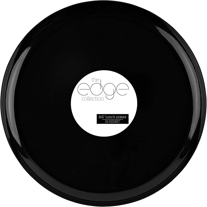 PLASTICPRO [30 Pack 8.6 Plastic Party Plates Edge Collection Black Premium heavyweight Elegant Disposable Tableware Dishes Black