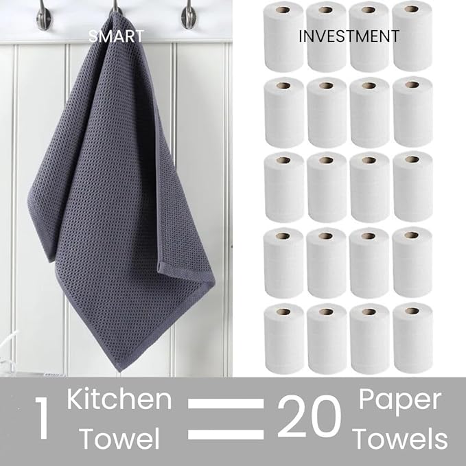 100% Cotton Assorted Kitchen Towels - Assorted Set of 5 Large 16x26 inch - Soft Absorbent Durable - Ideal for Drying, Cleaning, and Everyday Kitchen Use - Quick-Drying Dish Towel Grey