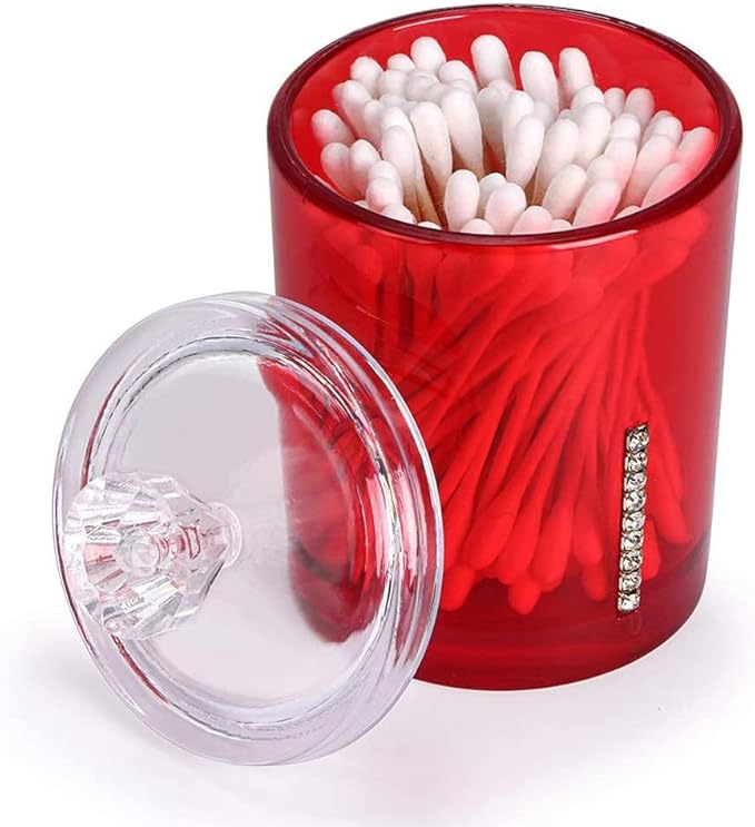 Defover Cotton Swabs Holder Makeup Organization, 2 Pack Acrylic Storage Containers, Bathroom Jar for Cotton Ball, Cotton Swab, Q-Tips