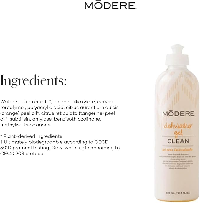 Modere Dishwasher Gel - Powerful Dishwashing Gel with Enzymes and Essential Oils That Help Deliver Sparkling, Spotless Dishes With Every Wash - 480 mL