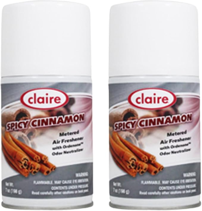 Claire CL122 7 Oz. Spicy Cinnamon Metered Air Freshener Aerosol Can (2 Pack)