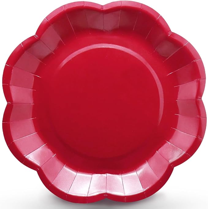Red Plates Party Supplies,9 inch Red Paper Plates Disposable Scalloped for Birthday Cake Plate Baby Shower Dinner Wedding Dessert Valentines Day Party