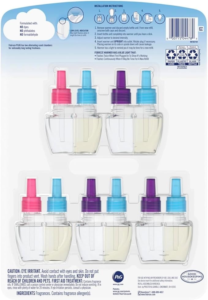 Febreze Plug in Air Fresheners, Mediterranean Lavender, + April Downy, Odor Eliminator for Strong Odors 5 Oil Refills