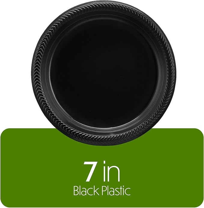 PLASTICPRO 400 PCS Black Plastic Plates Light Weight 7 Inch Plastic Dinner Dessert Appetizer Plates Black Plates Disposable for Party and Wedding