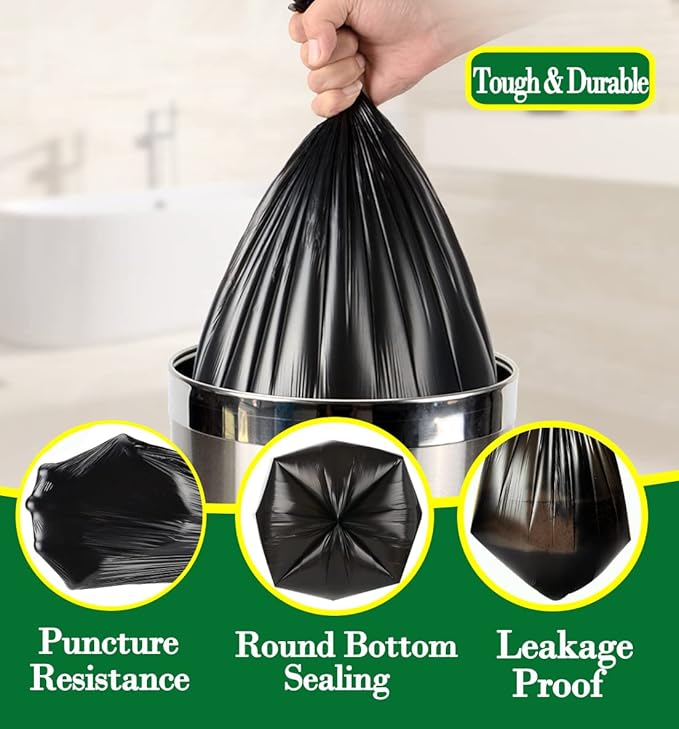 2.6 Gallon 120 pcs Small Black Trash Bags, Strong 2.5 Gallon 2.6 Gallon Garbage Bags, Bathroom Trash Can Bin Liners,Mini Bags Waste Basket Liner,Fit 6-10 Liter, 2.6 Gal-Black-120