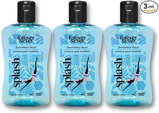 Splash Natural Laundry Detergent for Swimwear, Chlorine Neutralizer Swimsuit Wash, Hypoallergenic Liquid Laundry Detergent, Nontoxic & Color Safe Formula, High Efficiency (HE) Safe, 9.5 oz, 3-Pack