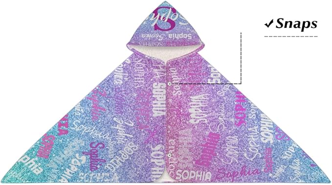 Personalized Hooded Beach Towels for Kids, Custom Beach Towels with Names, Customize with Your Name, Kids Bath Towel Hooded, Watercolor Blue Purple Glitters Print