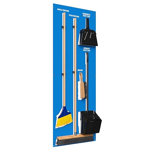 Clean & Sweep 5S Shadow Board/Wall Mount Broom Holder, 68" x 30" Board, 5S Cleaning Station - with Broom and Dustpan Set Included, Made in The USA by AccuformNMC, Blue/White, PSB116BUWT