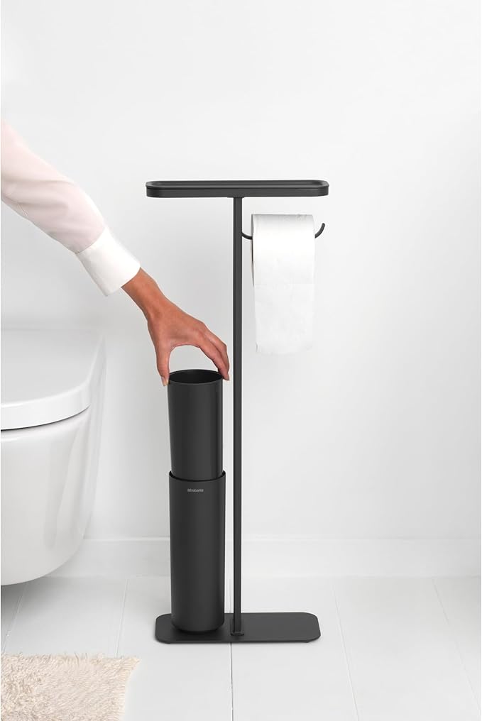 Brabantia Mindset Toilet Butler | Mineral Infinite Gray | Freestanding All-in-One Bathroom Accessory Set | Toilet Paper Holder Stand, Integrated Shelf & Toilet Brush & Holder | Bathroom Phone Holder