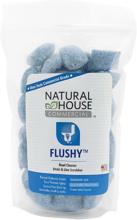 Natural House Flushy - Plant-Based Enzyme Foaming Toilet Bowl Cleaner - Removes Hard Water Stains, Calcium, Rust - Septic-Compatible, Plumbing-Friendly - Fresh Mint Scent - 20 Pack