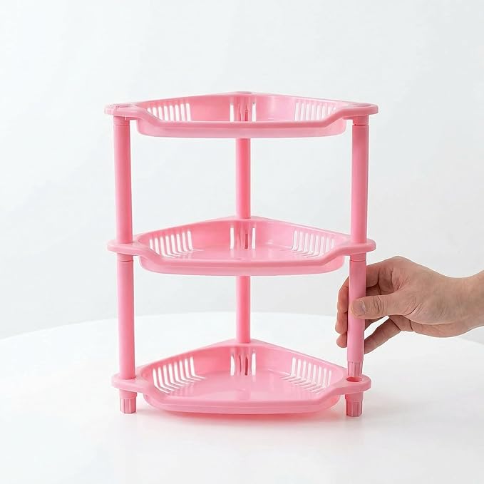 3 Tier Pink Shower Caddy Organizer - Multifunctional Corner Shelf For Bathroom, Kitchen, Dresser - Hollow Out Cosmetic Storage Rack, Countertop Holder