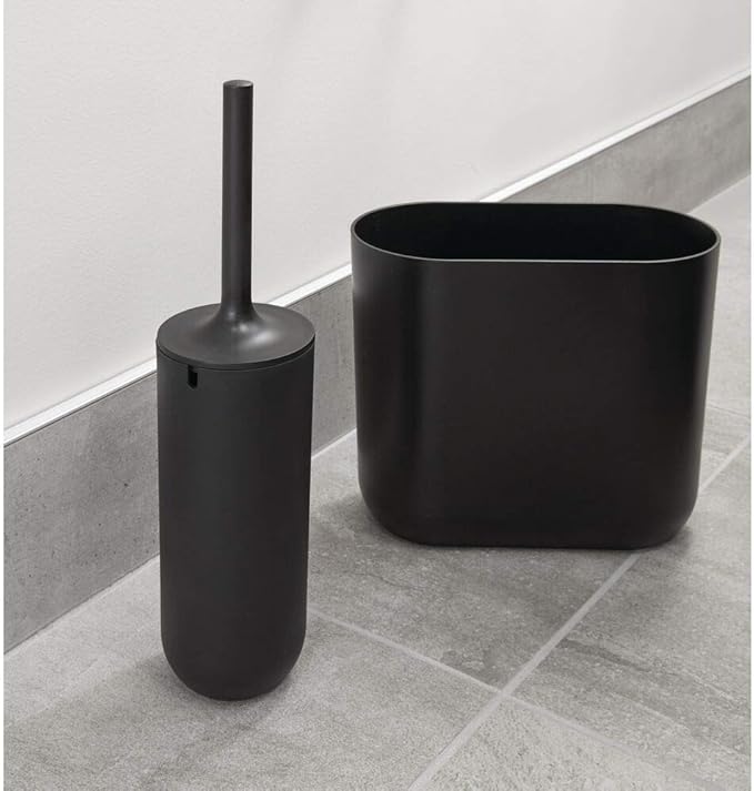 iDesign - 29567 Cade Bowl Brush and Holder, Toilet Cleaning Set for Bathroom, Matte Black 2 Each