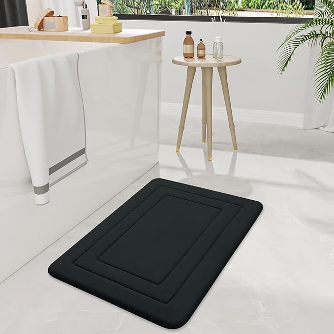 Arotive Memory Foam Bathroom Rug Mat 30x20, Ultra Soft and Absorbent Bath Mat, Machine Wash Dry, Comfortable Bath Rug Carpet for Bathroom Floor, Tub and Shower, Black