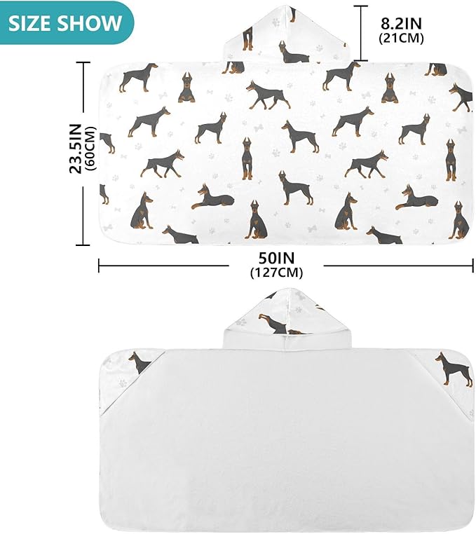 susiyo Kids Hooded Bath Towel Doberman Pinscher Dogs Beach Towel for Kids 23.5 x 50 Inch Microfiber Soft Absorbent Quick Dry Bath Swim Pool Towel Wrap Poncho Bathrobe with Hood for Kids Toddler