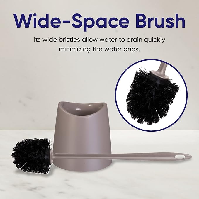 Superio Plastic Toilet Brush with Taupe Bristles, Includes Holder for Easy Bathroom Cleaning