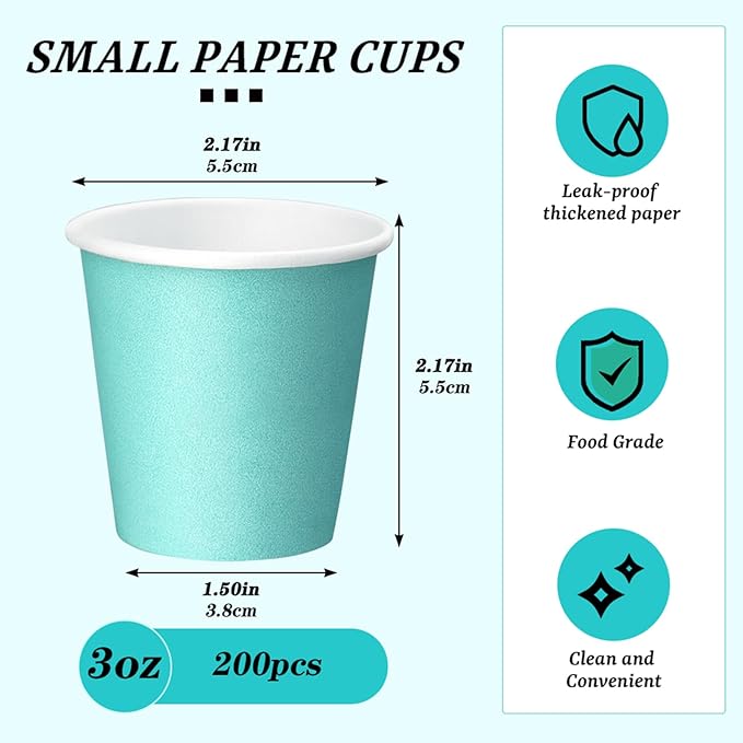 200 Pack 3 oz Paper Cups, Bathroom Cups Disposable, Moushwash Cups for Snack Water, Juice, Candy Ideal for Party Bathroom and Office(Blue)