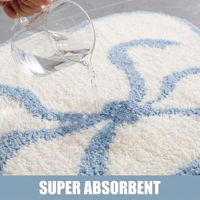 Blue Scalloped U-Shaped Toilet Mat 20x24, Cute Luxury Plush Bath Rug, Soft Absorbent Non-Slip Microfiber Floor Mat for Bathroom Decor and Toilet Base, Machine Washable